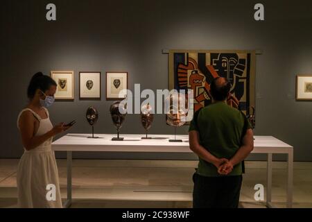 Malaga, Spain. July 28, 2020: July 28, 2020 (Malaga) The Museo Carmen Thyssen MÃ¡laga has inaugurated this Tuesday its new temporary exhibition 'Masks. Metamorphosis of modern identity', which can be visited until January 10, 2021, and which gathers more than a hundred pieces by artists such as Goya, Ensor, Gutiérrez Solana, Gargallo, Maruja Mallo, Picasso, Derain, Julio GonzÃ¡lez, Oteiza, De Chirico, Modigliani or MarÃ-a Blanchard. Credit: ZUMA Press, Inc./Alamy Live News Stock Photo