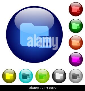 Organize folder icons on round color glass buttons Stock Vector