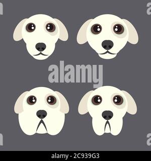 Four lightly shaggy dog muzzles with large shiny eyes on a gray background Stock Vector
