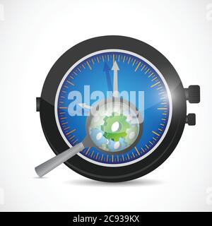 Watch gear and magnify illustration design over a white background Stock Vector