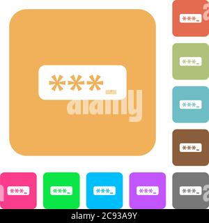 PIN code flat icons on rounded square vivid color backgrounds. Stock Vector