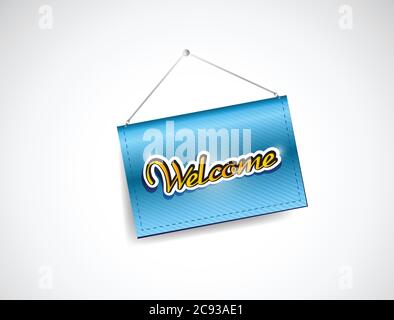 Welcome hanging banner illustration design over a white background Stock Vector