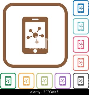 Mobile social network simple icons in color rounded square frames on white background Stock Vector