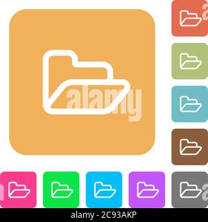 Open folder flat icons on rounded square vivid color backgrounds. Stock Vector