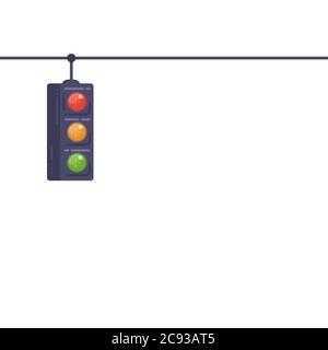 Traffic light banner with white background. Traffic light on wire. Safety stoplight on road. Modern style vector with lines. Stock Vector