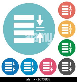 Adjust line spacing flat white icons on round color backgrounds Stock Vector