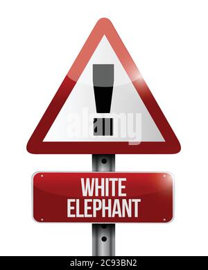 White elephant warning road sign illustration design over white Stock Vector