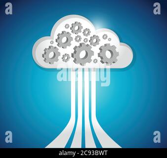 Industrial cloud computing connections illustration design over a blue background Stock Vector