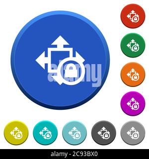 Size lock round color beveled buttons with smooth surfaces and flat white icons Stock Vector
