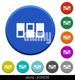 Switchboard round color beveled buttons with smooth surfaces and flat white icons Stock Vector