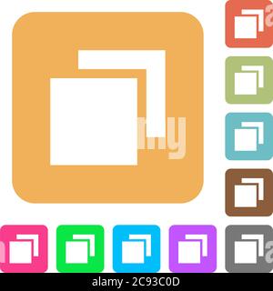 Overlapping elements flat icons on rounded square vivid color backgrounds. Stock Vector