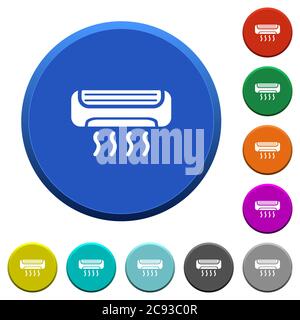 Air conditioner round color beveled buttons with smooth surfaces and flat white icons Stock Vector