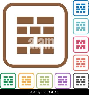 Brick wall simple icons in color rounded square frames on white background Stock Vector