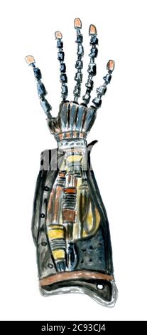 Mechanical prosthetic arm hand drawn design illustration Stock Photo