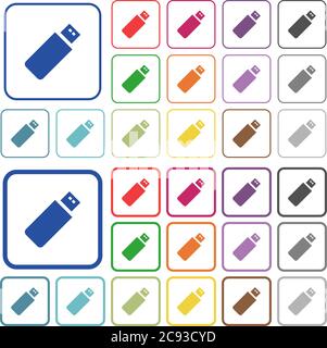 Pendrive color flat icons in rounded square frames. Thin and thick versions included. Stock Vector