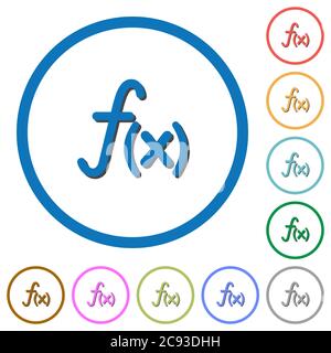 Function flat color vector icons with shadows in round outlines on white background Stock Vector
