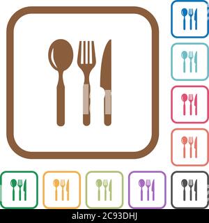 Restaurant simple icons in color rounded square frames on white background Stock Vector