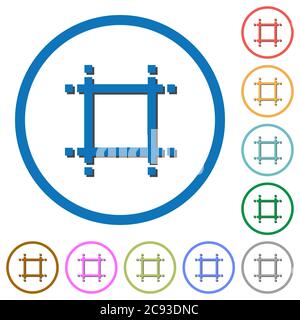 Adjust canvas size flat color vector icons with shadows in round outlines on white background Stock Vector