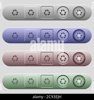 Recycling symbol icons on rounded horizontal menu bars in different colors and button styles Stock Vector