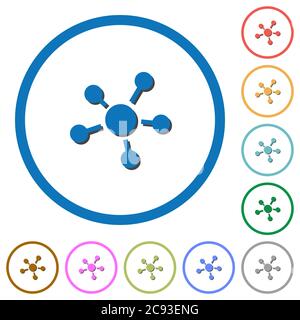 Network connections flat color vector icons with shadows in round outlines on white background Stock Vector