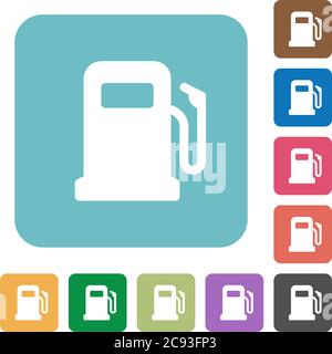 Gas station white flat icons on color rounded square backgrounds Stock Vector