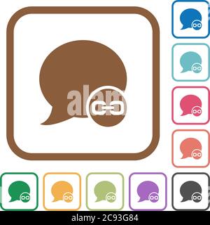 Blog comment attachment simple icons in color rounded square frames on white background Stock Vector