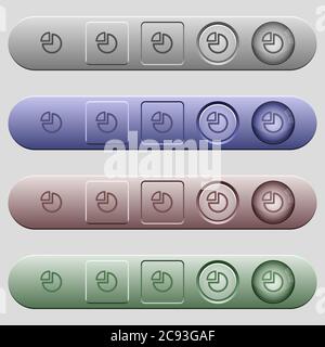 Pie chart icons on rounded horizontal menu bars in different colors and button styles Stock Vector
