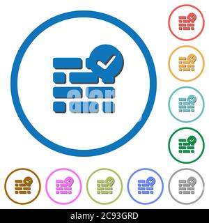 Active firewall flat color vector icons with shadows in round outlines on white background Stock Vector