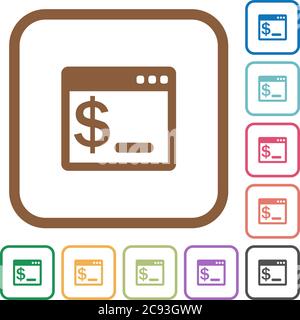 OS command terminal simple icons in color rounded square frames on white background Stock Vector