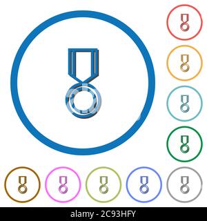 Medal flat color vector icons with shadows in round outlines on white background Stock Vector