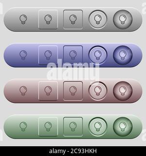 Light bulb icons on rounded horizontal menu bars in different colors and button styles Stock Vector