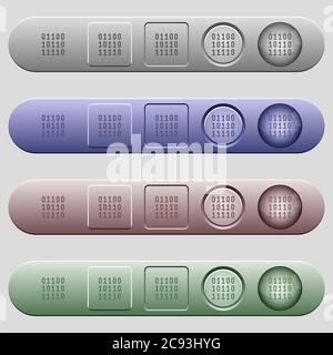 Binary code icons on rounded horizontal menu bars in different colors and button styles Stock Vector