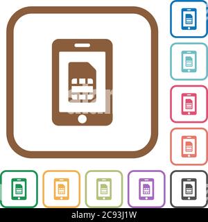 Mobile simcard simple icons in color rounded square frames on white background Stock Vector