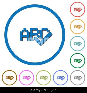 Spell check flat color vector icons with shadows in round outlines on white background Stock Vector