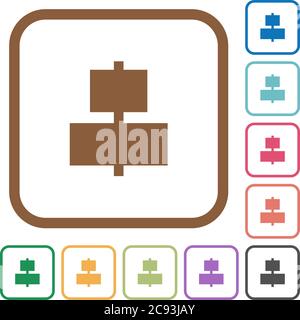 Align to center simple icons in color rounded square frames on white background Stock Vector