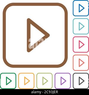 Media play simple icons in color rounded square frames on white background Stock Vector