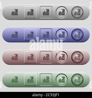 Puzzles icons on rounded horizontal menu bars in different colors and button styles Stock Vector