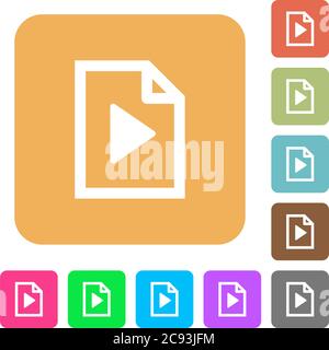 Playlist flat icons on rounded square vivid color backgrounds. Stock Vector