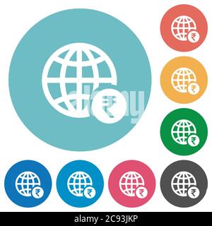 Online Rupee payment flat white icons on round color backgrounds Stock Vector