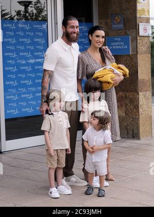 Madrid, Spain. 28th July, 2020. Soccerplayer Sergio Ramos and wife presenter Pilar Rubio during presentation of their son Maximo Adriano in Madrid on Tuesday, 28 July 2020. Credit: CORDON PRESS/Alamy Live News Stock Photo