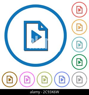 Playlist flat color vector icons with shadows in round outlines on white background Stock Vector
