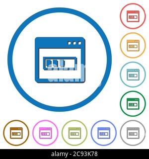 Application installing flat color vector icons with shadows in round outlines on white background Stock Vector