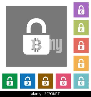 Locked Bitcoins flat icons on simple color square backgrounds Stock Vector