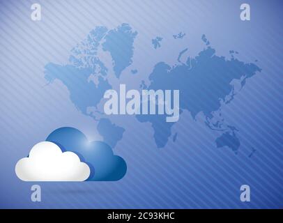 Cloud computing world map concept illustration design background Stock Vector