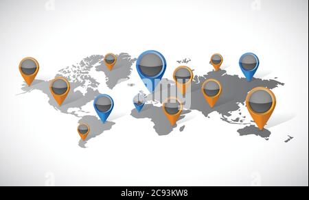 World map and pointer locators illustration design over white Stock Vector