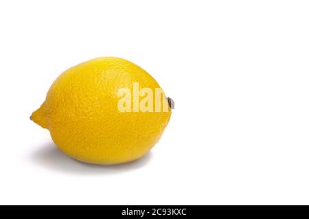 isolated lemon lying horizontally on totally white background and space for text Stock Photo