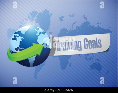 Training goals sign illustration design over a world map background Stock Vector