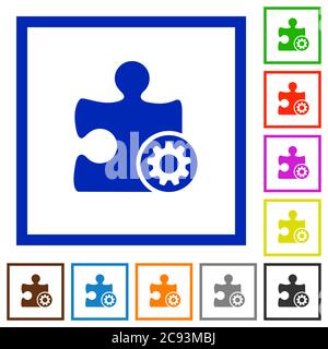 Plugin settings flat color icons in square frames on white background Stock Vector