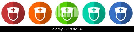 Nurse icon set, red, blue, green and orange flat design web buttons isolated on white background, vector illustration Stock Vector