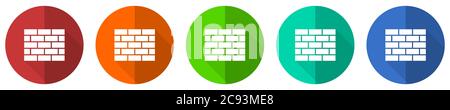 Firewall icon set, red, blue, green and orange flat design web buttons isolated on white background, vector illustration Stock Vector